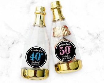 Set of 12 Personalized Metallic Accent Champagne Bottle Container Favors with Labels - Birthday Number Age, Birthday Favor Bottles 811