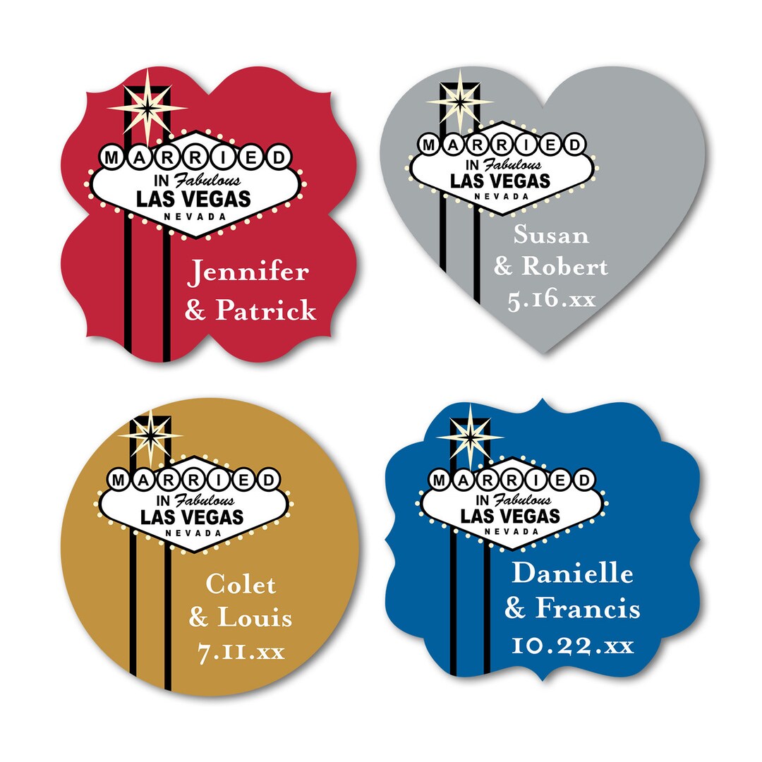 Married in Las Vegas Personalized Fancy Shaped Labels Favors ...