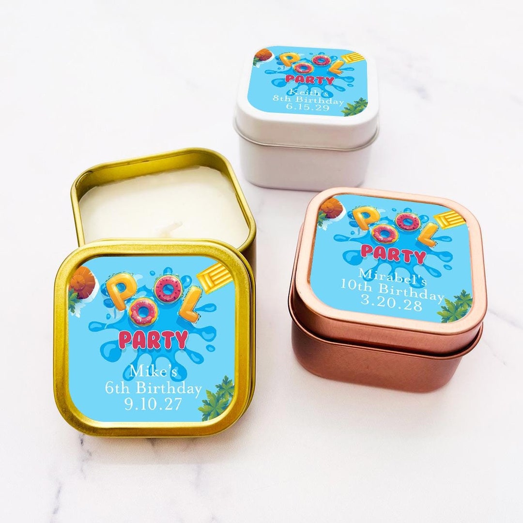 Splish Splash Pool Party Personalized Travel Candle Tin With Labels ...