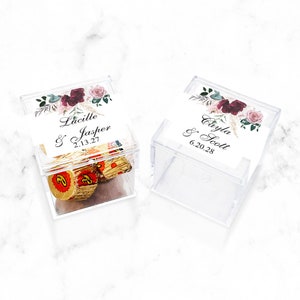 Set of 12  Personalized Acrylic Square Boxes with Floral Elegance Labels, Personalized Acrylic Party Favor Container Boxes 856
