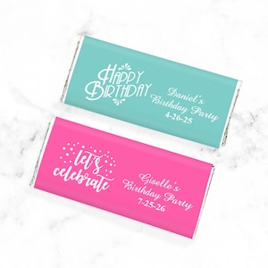 Set of 12 Personalized Wrapped Chocolate Hershey&#39;s Bars Birthday Labels, Personalized Chocolate Hershey&#39;s Birthday Party Favors 846