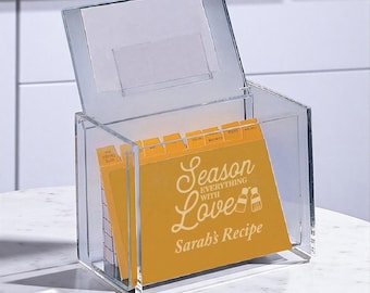Season Everything with Love Personalized Acrylic Recipe Box, Engraved with Cards