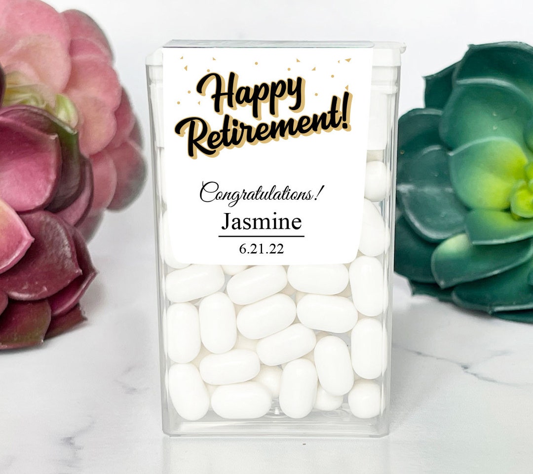 Retirement Party Tic Tac Labels - 24 Gold Confetti Stickers For Mint Favors