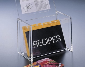 NO DESIGN Acrylic Recipe Box , Personalized Engraved Etched Acrylic Box with Rceipe Cards