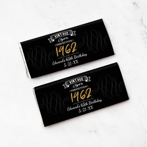 Set of 12 Vintage Aged to Perfection Personalized Wrapped Chocolate Hershey&#39;s Bars, Chocolate Hershey&#39;s Birthday Favors SKU:MG836