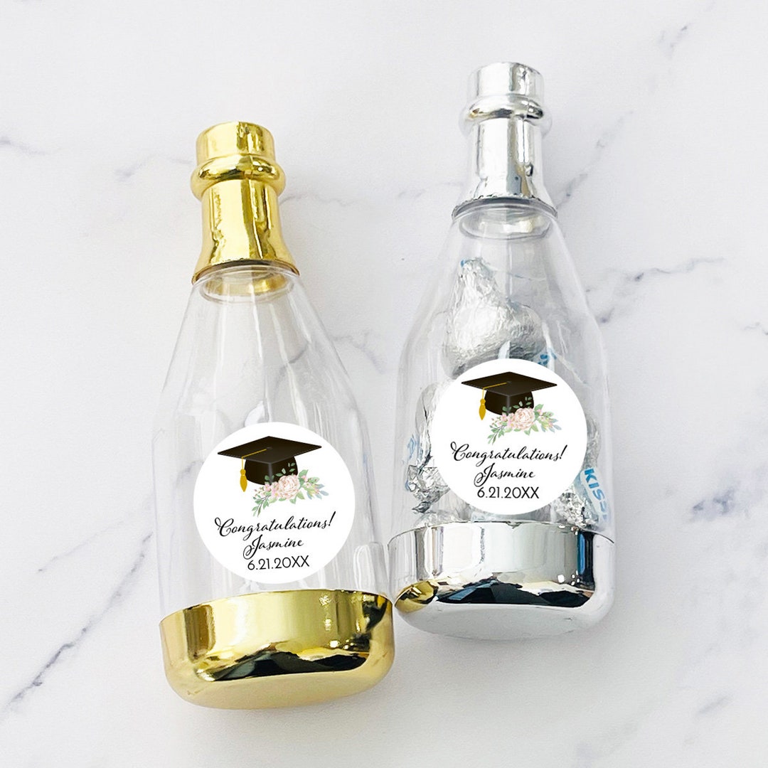 Set of 12 Personalized Metallic Accent Champagne Bottle Container ...
