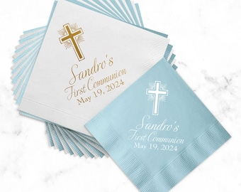 Pack of 100 Personalized Crucifix Cocktail Napkins First Communion - First Communion Napkins - BMG3