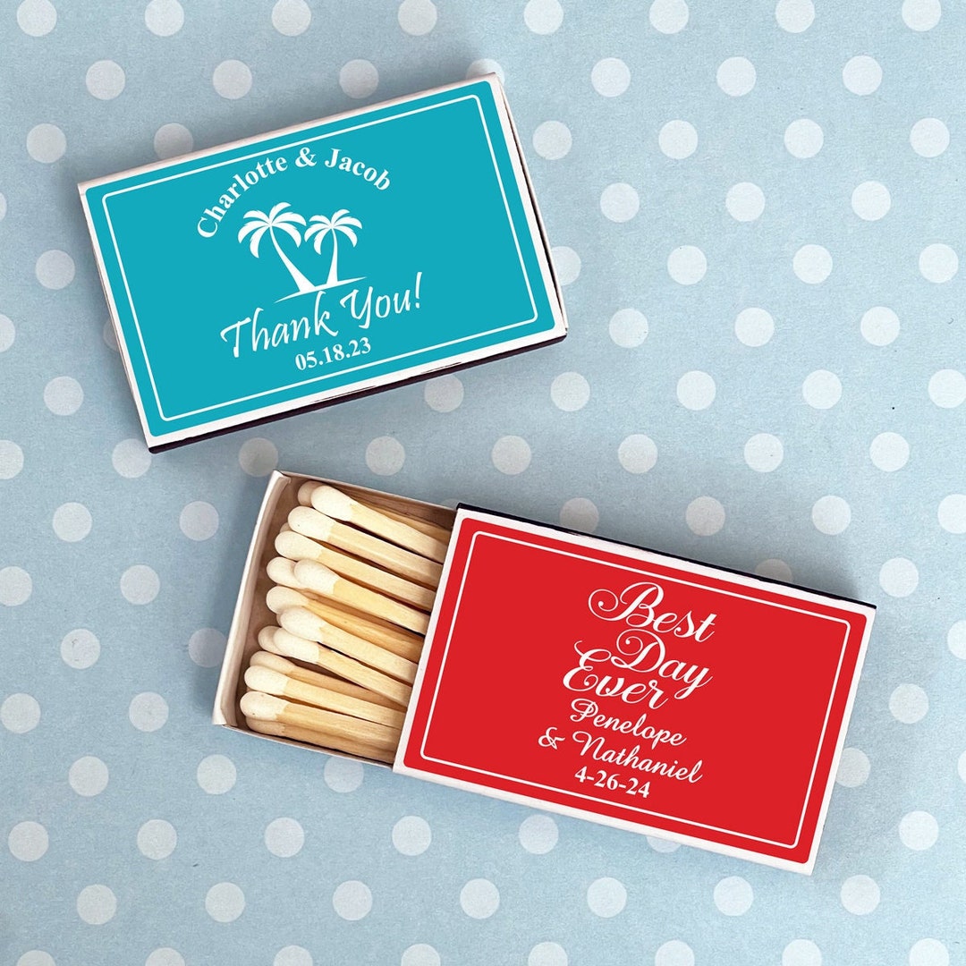 Set of 50 // Personalized Matcbox With Labels Wedding // Party Favor