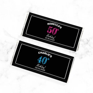 Set of 12 Personalized Wrapped Chocolate Hershey&#39;s Bar Birthday Number Age, Personalized Chocolate Hershey&#39;s Birthday Party Favors 811