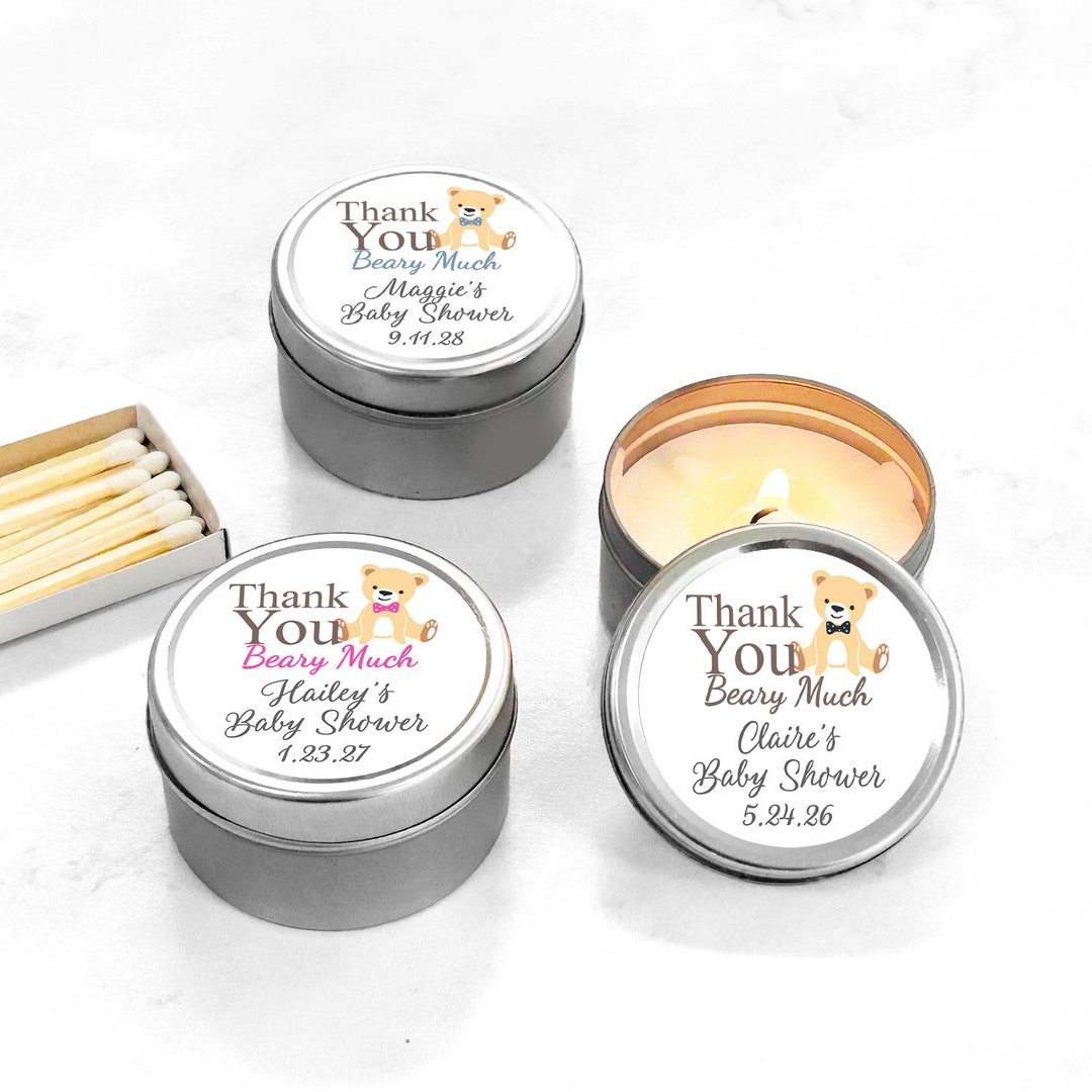 Set of 12 Personalized Travel Candle Tin With Labels Thank You Beary ...