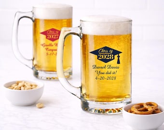 Personalized Class of 2026 - Graduation Favors, Beer Mug, Pint, and Can Glasses Favors - Set of 18