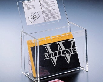 Monogram Personalized Acrylic Recipe Box , Personalized Engraved Etched Acrylic Box with Rceipe Cards