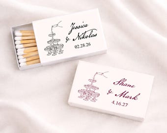 Champagne Tower Personalized Matchbox Labels, Personalized Wedding Party Matches Favors 887, Set of 50