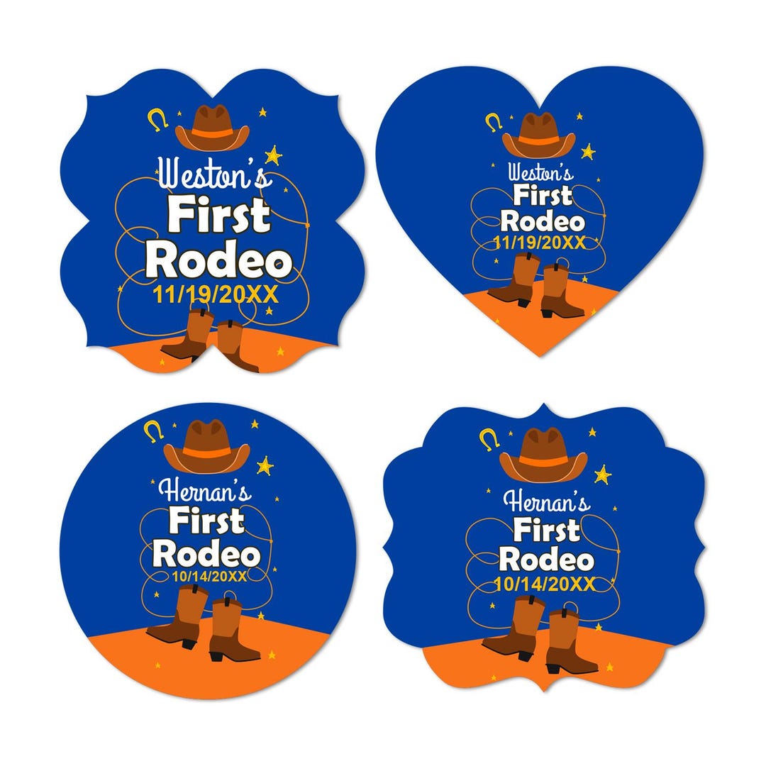 Boy First Rodeo Wild West Personalized Fancy Shaped Labels Favors ...