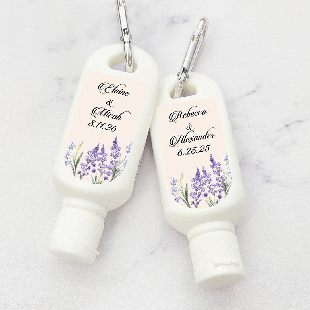 Set of 12 Mini Personalized Sunscreen SPF30 With Lavender Design Labels