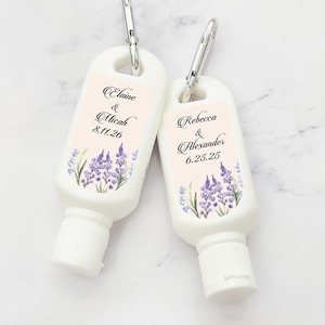 Set of 12  Mini Personalized Sunscreen SPF30 with Lavender Design Labels, Peel-and-stick Labels Sunscreen Wedding Favors 808