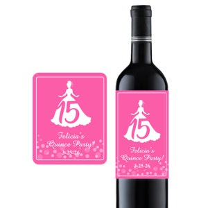Set of 10 Mis Quince Labels & Stickers Only for Wine Bottles or Champagne 15th Birthday, Personalized Peel-and-stick Labels 872