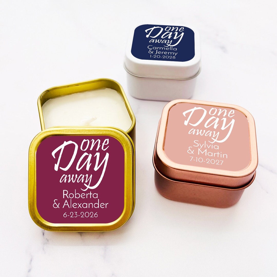 Set of 12 Personalized Travel Candle Tin Favors With One Day Away ...