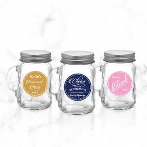 Set of 12 Retirement Personalized Mini Mason Glass Jar Bottle Party Favors with Labels, Retired Personalized Bottle Glass Favors 875