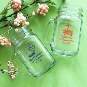 Set of 12 Personalized Custom Mason Jar Drinking Glass - First Holy Communion Religious Communion Favors, Primera Comunión Favors 870