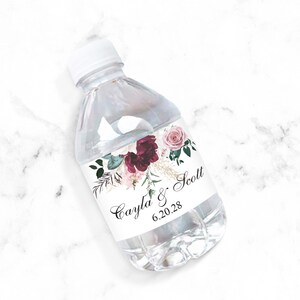 Set of 12 Personalized Water Bottle Labels Floral Elegance, Personalized Wedding Party Water Bottle Labels 856