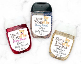Set of 12 Labels & Stickers Only for Sanitizers Thank you Beary Much, Baby Shower Personalized Peel-and-stick Labels 813