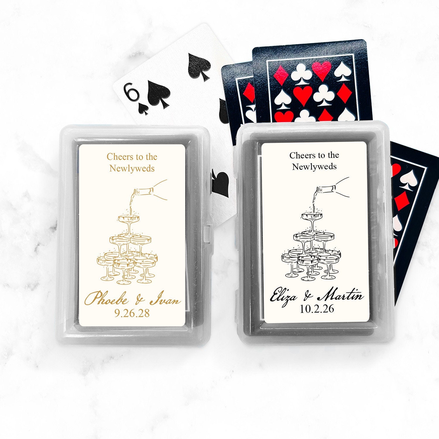 Champagne Tower Personalized Playing Cards Favors Labels, Personalized Wedding Party Playing Cards Favors 887, Set of 10