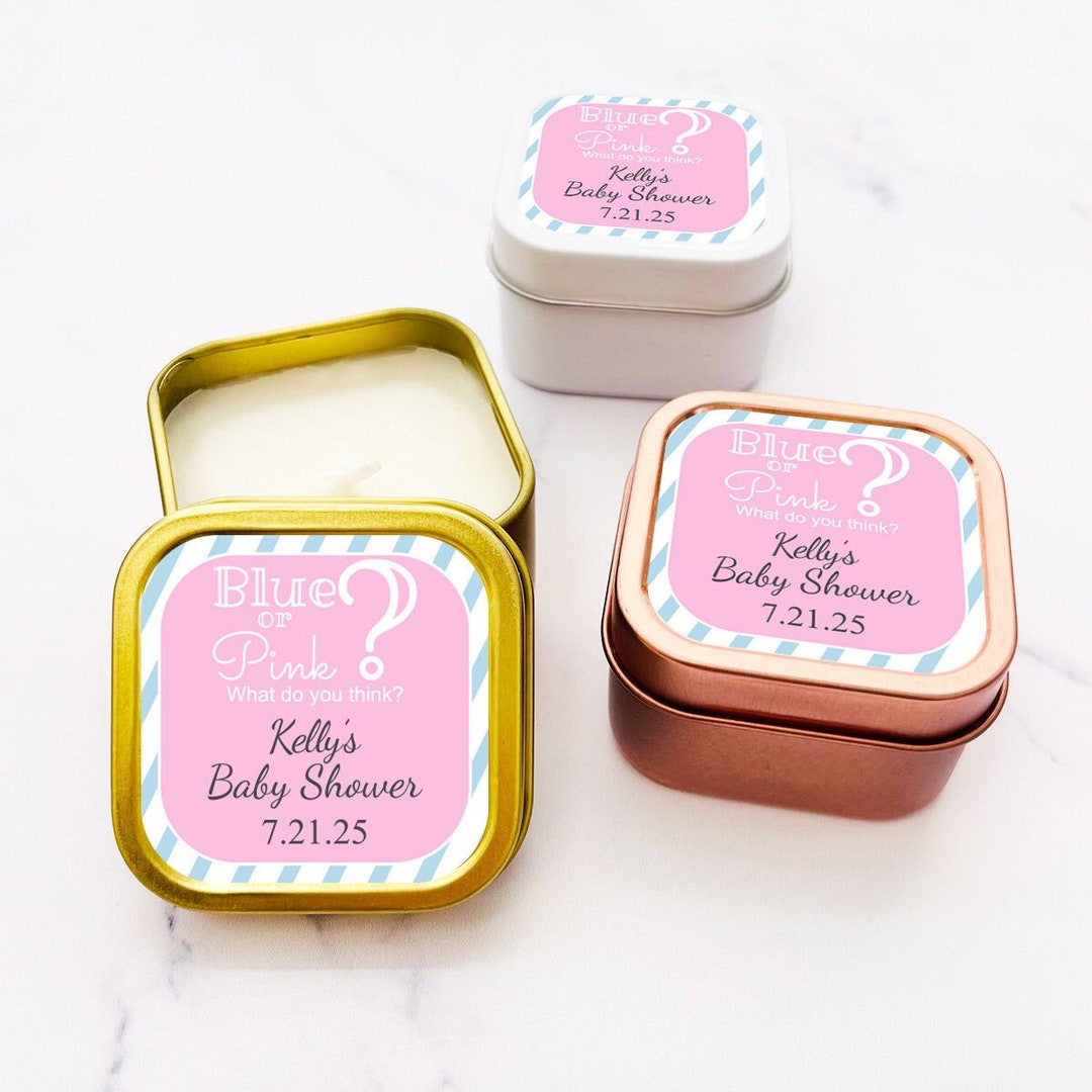 Set of 12 Personalized Travel Candle Tin With Gender Reveal Labels ...
