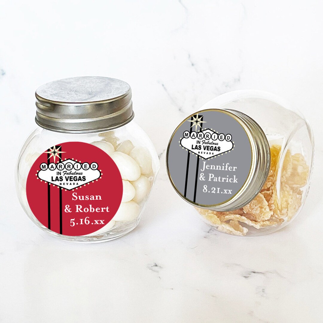 Married in Las Vegas Personalized Mini Glass Candy Favor Jar With ...