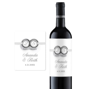 25th Silver Anniversary Labels & Stickers Only for Wine Bottles and Champagne, Silver Anniversary Peel-and-stick Labels 908, Set of 10