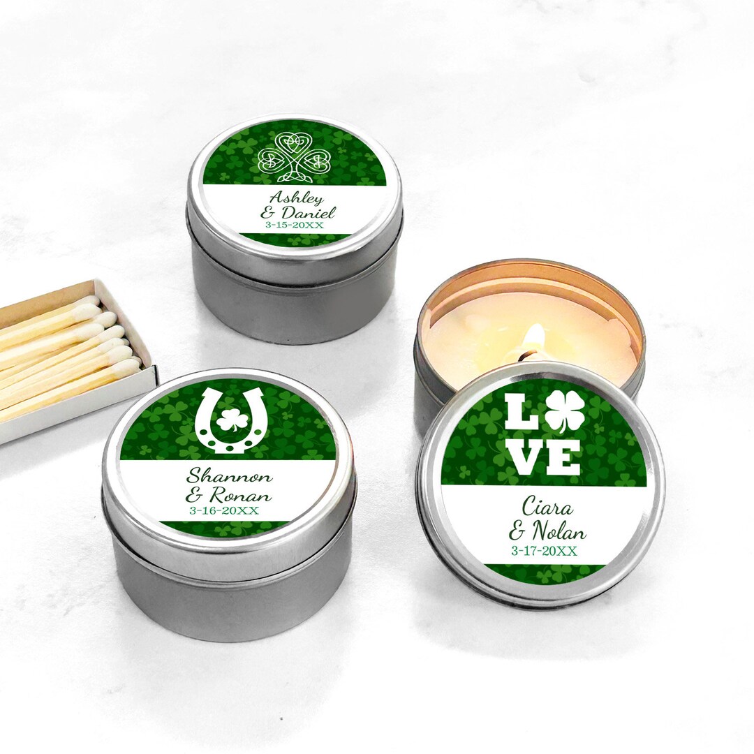 Set of 12 Personalized Travel Candle Tin With Irish Wedding Party ...