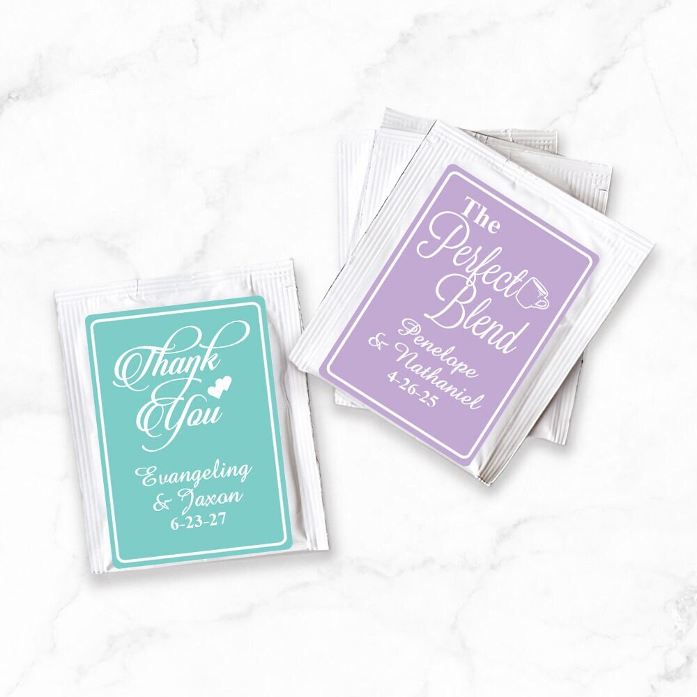 Set of 16 Personalized Tea Bag Wedding Anniversary Favors, Personalized Wedding Party Tea Favors 857