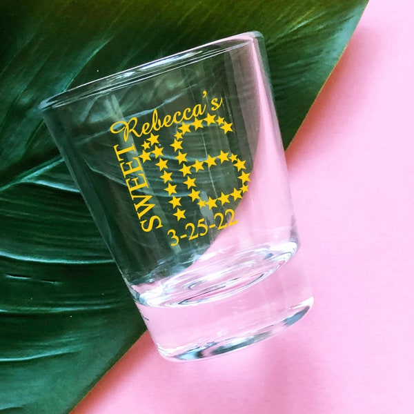 Set of 24// Personalized Custom Sweet 16 Stars Tapered Shot Glass // Sweet Sixteen Tapered Glassware Favors // Birthday Party Favors 858Cn