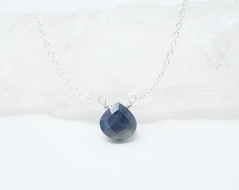 Sterling Silver Sapphire Necklace Genuine Sapphire Jewelry  Gemstone Necklace September Birthstone Teardrop Necklace