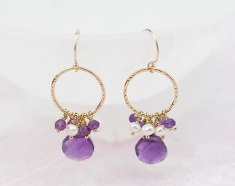 Amethyst and Pearl Earrings for Women Chandelier Earrings February Birthstone Earrings Amethyst Jewelry
