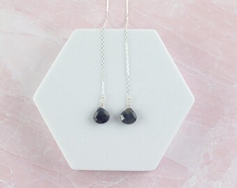 Sterling Silver Sapphire Earrings Threader Earrings for Her Drop Earrings Chain Earrings Something Blue