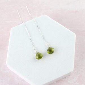 Sterling Silver Peridot Earrings Sterling Silver Threader Earrings Chain Earrings August Birthstone Earrings Long Earrings