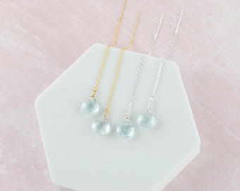 Aquamarine Earrings Aquamarine Jewelry Threader Earrings Crystal Earrings March Birthstone Earrings Something Blue Summer Earrings