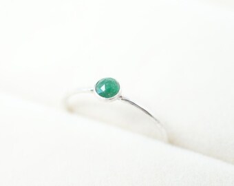 Sterling Silver Emerald Ring Green Stone Ring May Birthstone Ring  55th Anniversary Gift Emerald Jewelry