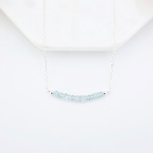 Sterling Silver Aquamarine Necklace Necklaces for Women Gemstone Bar Necklace March Birthstone Necklace Dainty Necklace Gemstone Necklace