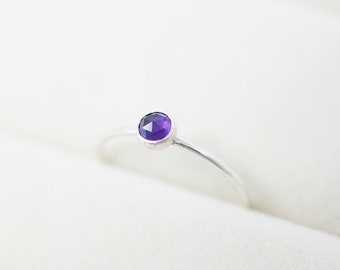 Sterling Silver Amethyst Ring February Birthstone Ring Dainty Promise Ring 6th Anniversary Gift for Her