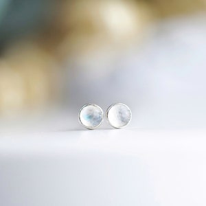Sterling Silver Moonstone Earrings - Rainbow Moonstone Studs - Tiny Stud Earrings - Tiny Earrings - Minimalist Earrings - Dainty Earrings