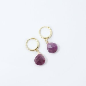 Ruby Earrings Ruby Hooping Earrings Small Hoop Earrings July Birthstone Hoops Ruby Dangle Earrings
