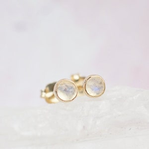 Rainbow Moonstone Earrings Moonstone Studs Gold Stud Earrings Dainty Earrings Simple Earrings image 1