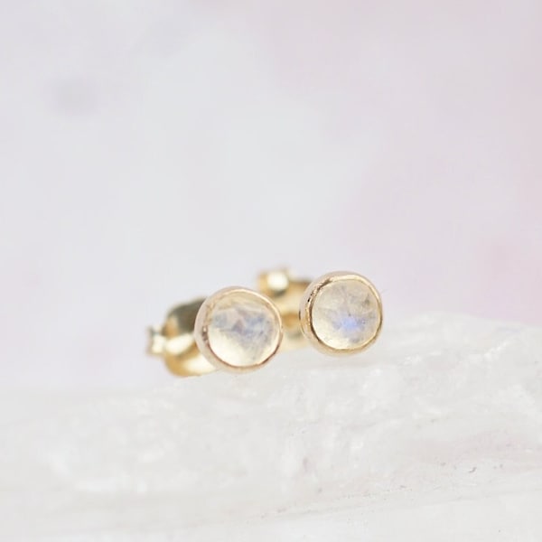 Rainbow Moonstone Earrings Moonstone Studs Gold Stud Earrings Dainty Earrings Simple Earrings
