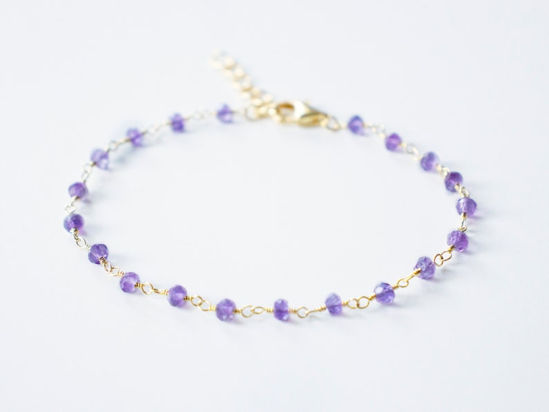Amethyst Bracelet Rosary Bracelet Gemstone Bracelet Amethyst Jewelry February Birthstone Gold Purple Stone Bracelet image 2