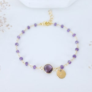 Personalized Amethyst Bracelet Rosary Bracelet Amethyst Jewelry Initial Bracelet Dainty Bracelet Gemstone Bracelet February Birthstone