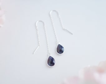 Sapphire Earrings Sapphire Jewelry Threader Earrings Thread Earrings Gemstone Earrings Chandelier Earrings September Birthstone