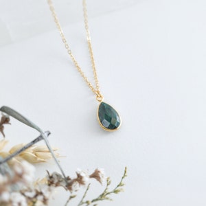 Emerald Necklace Natural Emerald Pendant Necklace Teardrop Necklace Gold Emerald Jewelry May Birthstone Gift