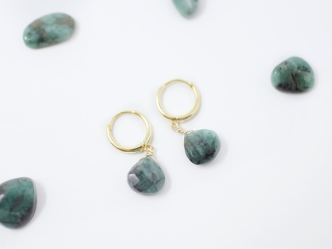 Emerald Hoop Earrings Gold Hoop Earrings Small Hoop Earrings - Etsy